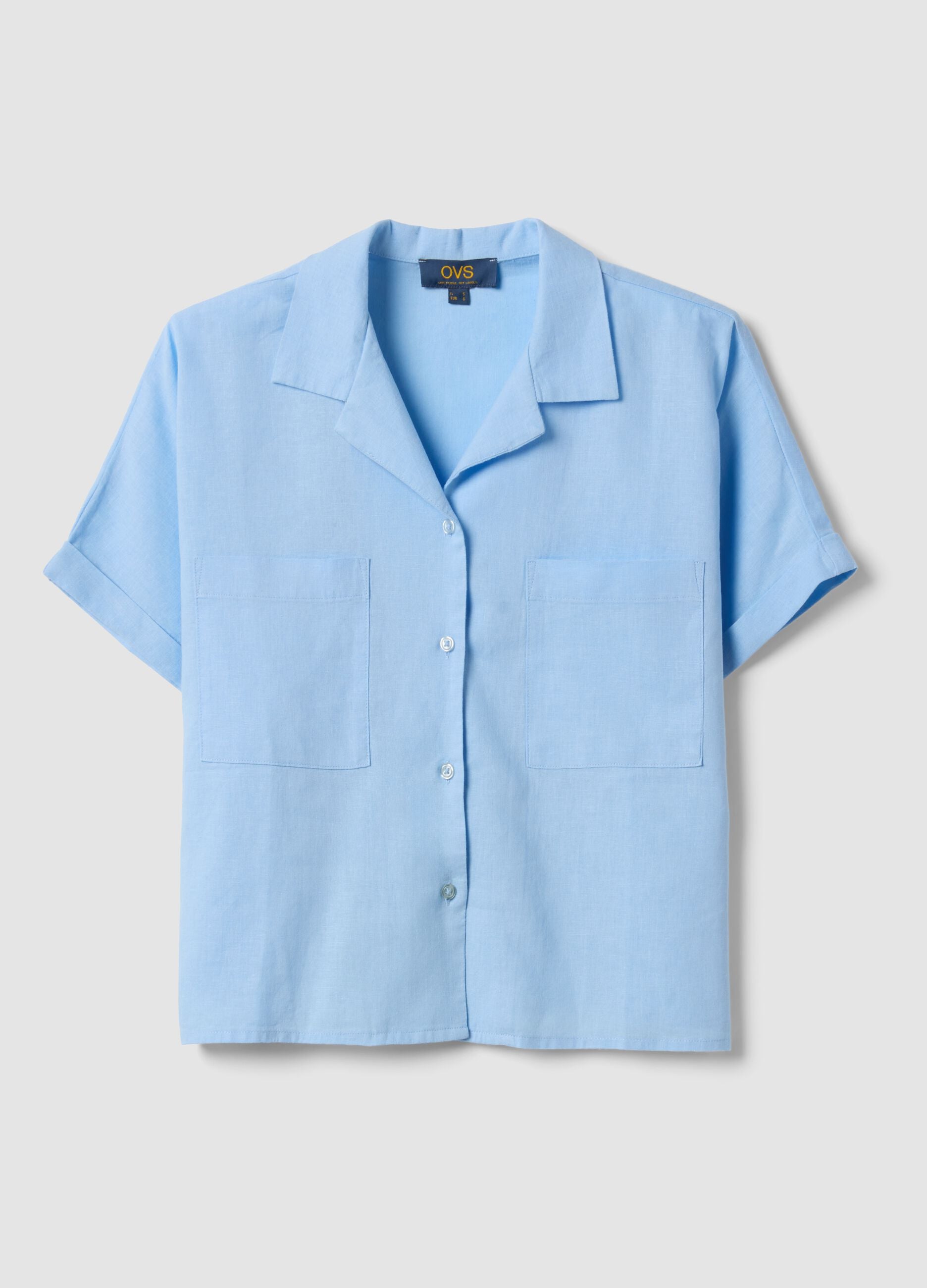 Hellblaues Hemd aus Leinen- und Viskosemix, Regular Fit
