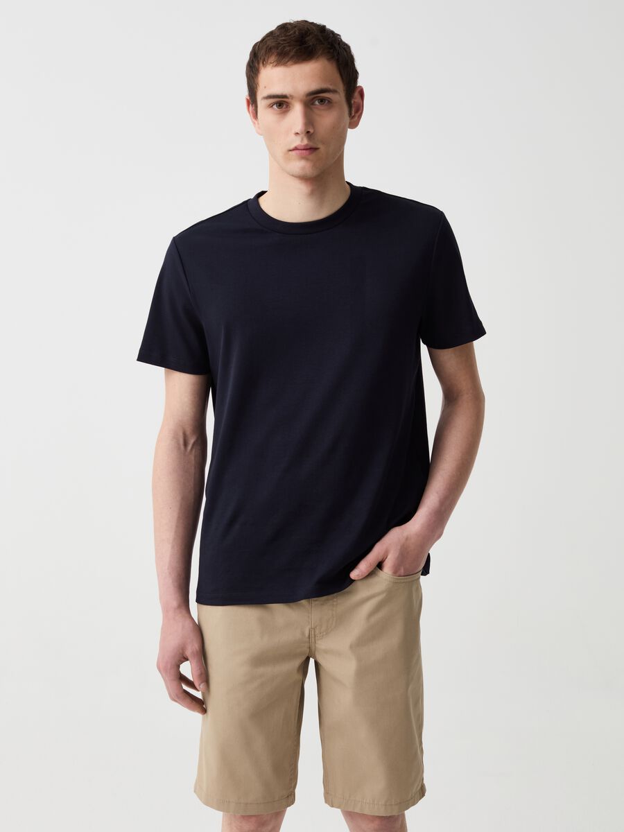 Five-pocket solid colour Bermuda shorts_0