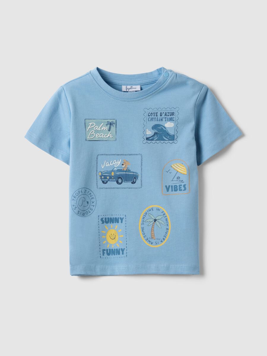 T-shirt in puro cotone azzurro da bimbo regular fit con stampe_0
