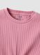 Girls&rsquo; pink cropped ribbed stretch cotton T-shirt_3