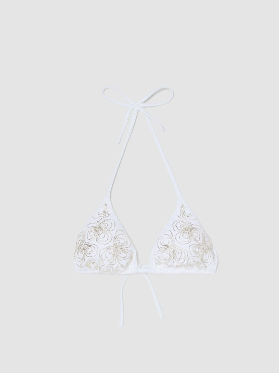 Wei&szlig;es Triangel-Bikini-Top aus Stretchmaterial mit Perlen-Details_4