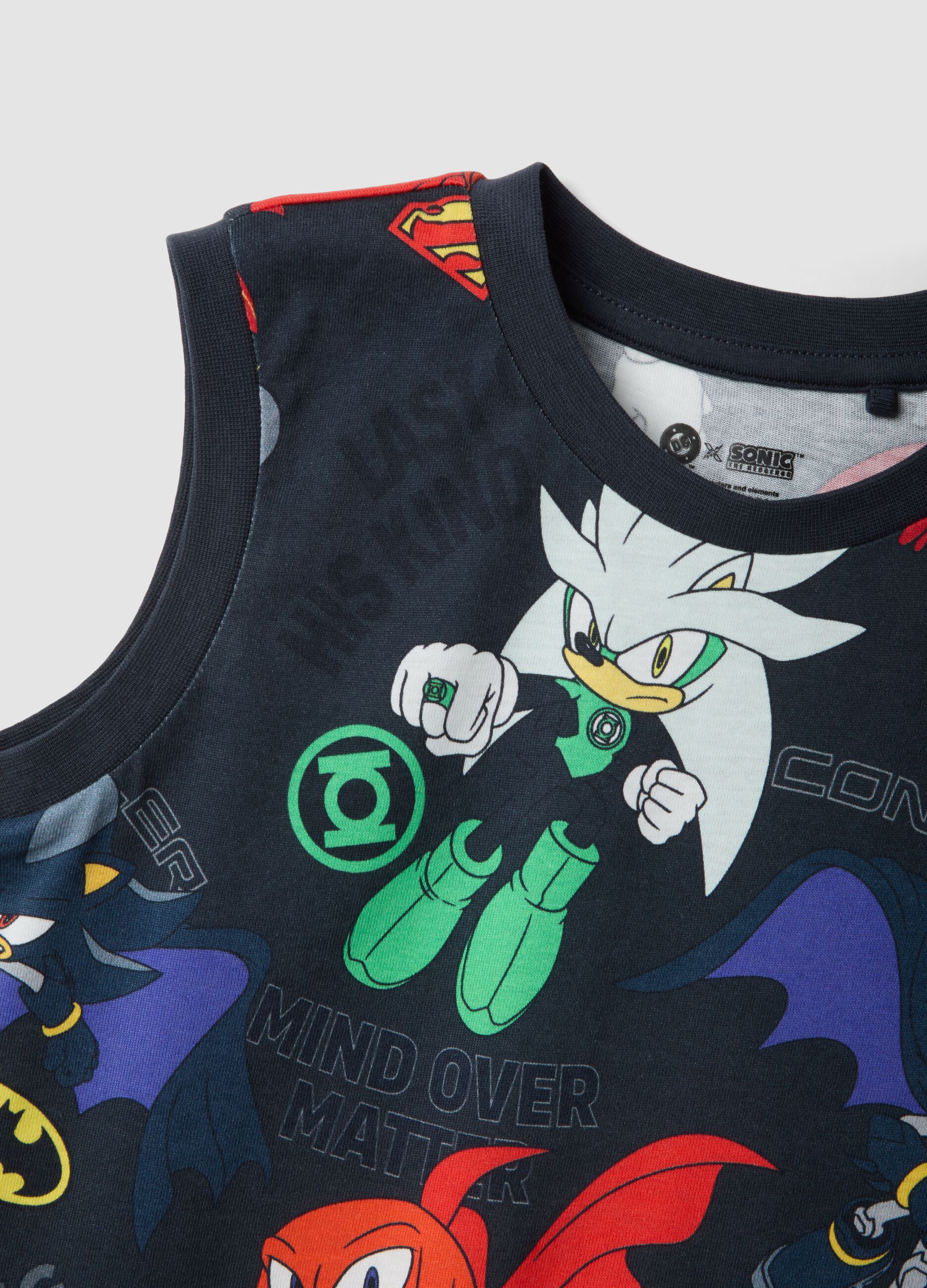 Blue pure cotton vest with all-over Sonic print