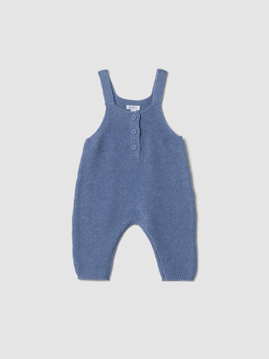 Salopette blu melange in misto cotone organico e lana_0