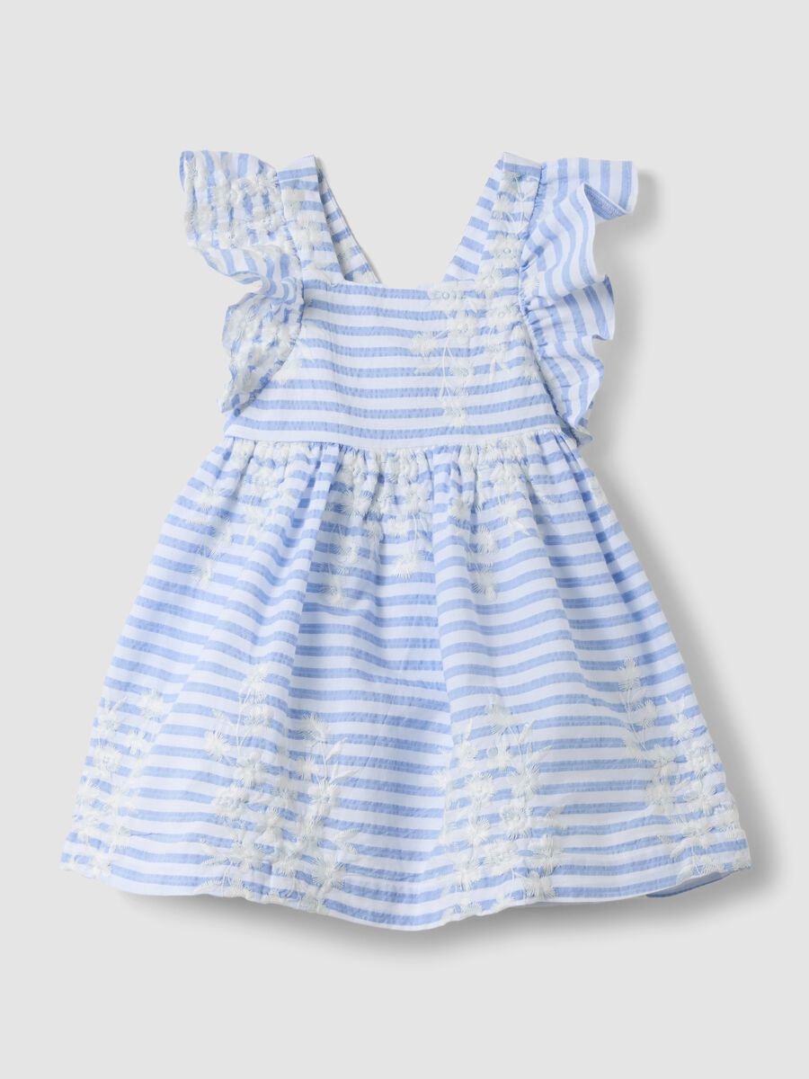 Multicoloured striped pure cotton dress with ruffles for baby girls, wide fit_0