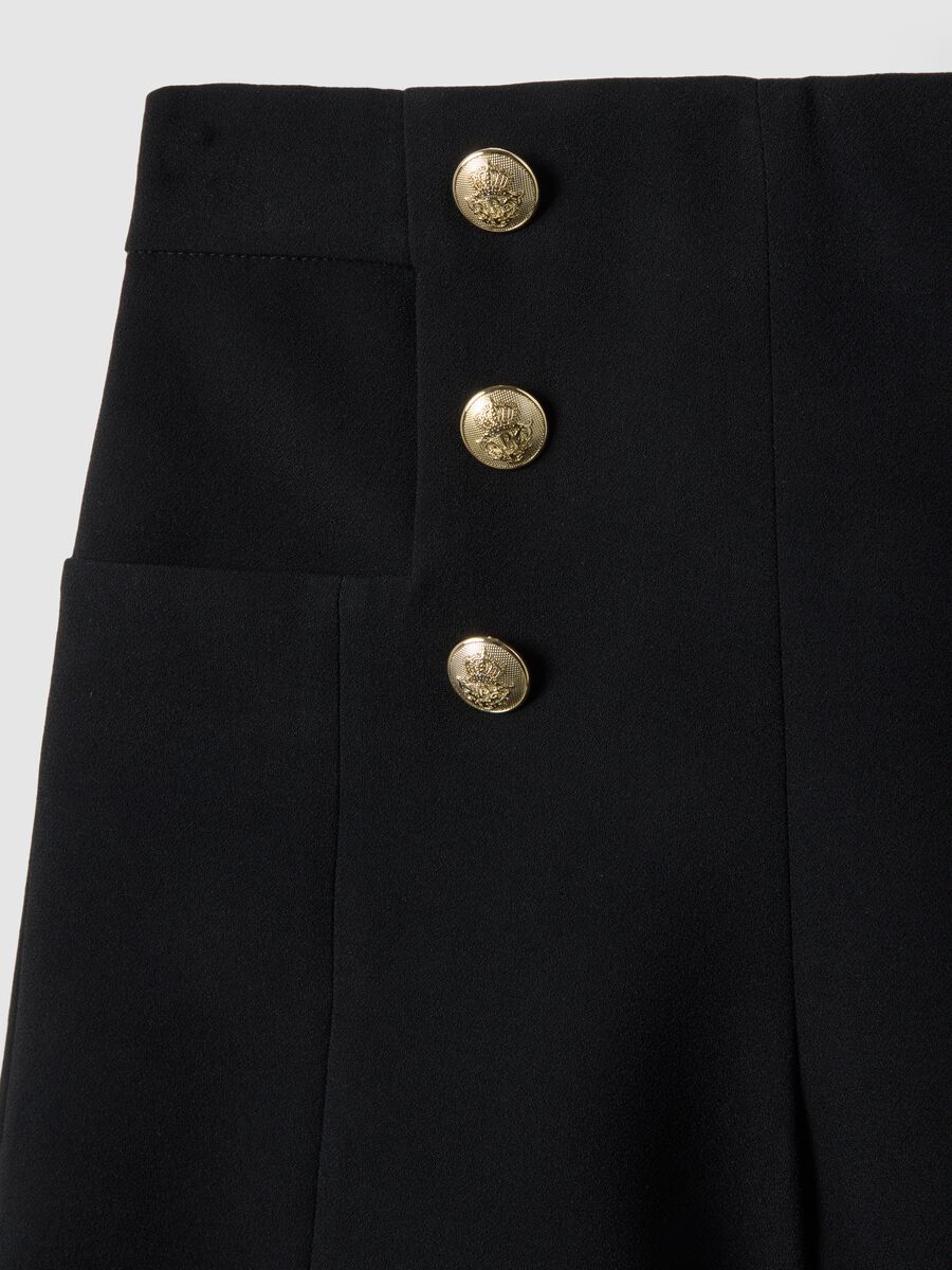 Black regular fit shorts with high waist and gold buttons_6
