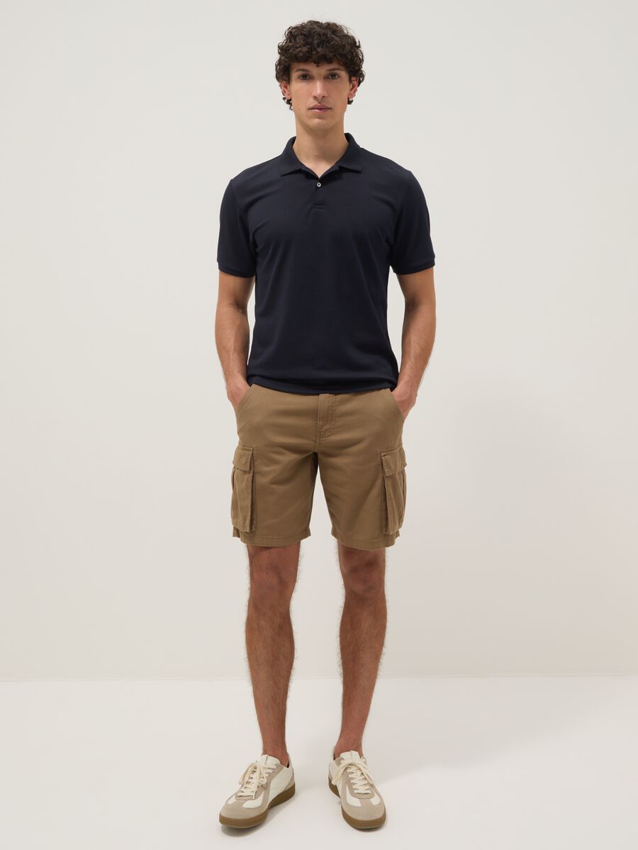 Beige pure cotton cargo Bermuda shorts, regular fit_1