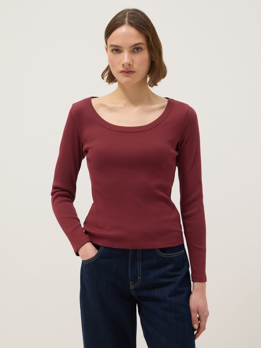 Red pure cotton long sleeve T-shirt regular fit_0