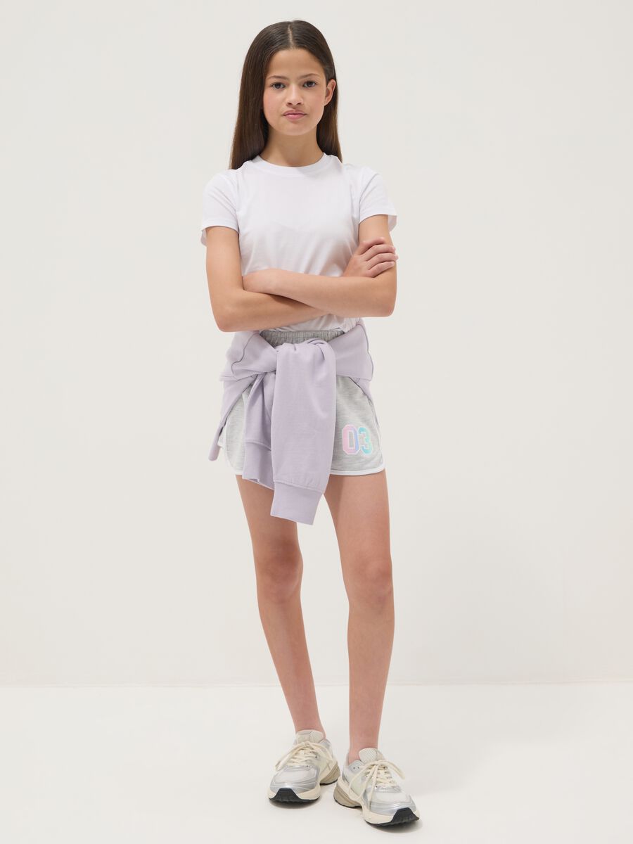 Grey cotton-blend shorts with elasticated waist for girls, comfy fit_0