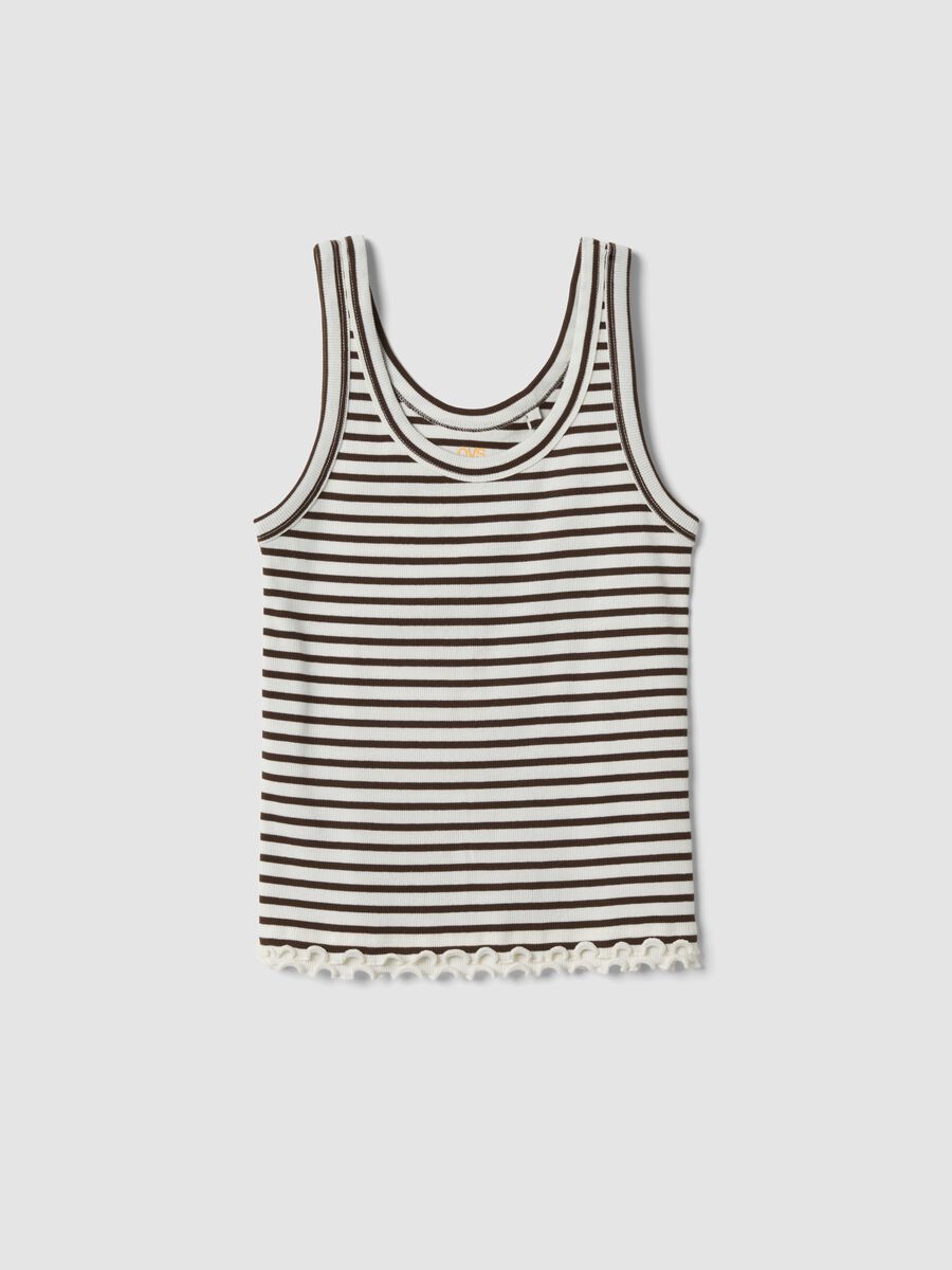 Brown striped pure cotton regular-fit tank top_0