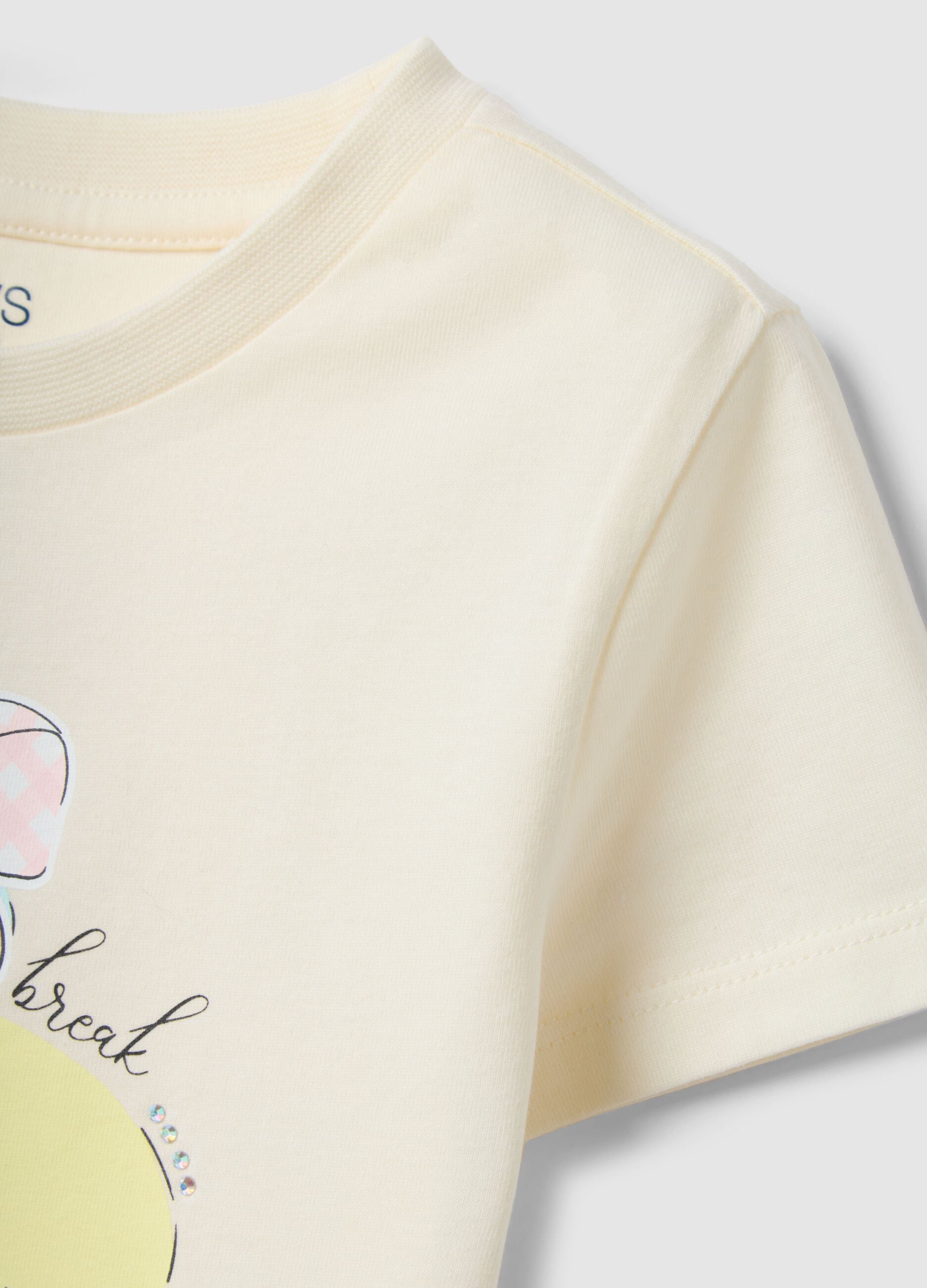 Beige pure cotton regular fit T-shirt with print for girls