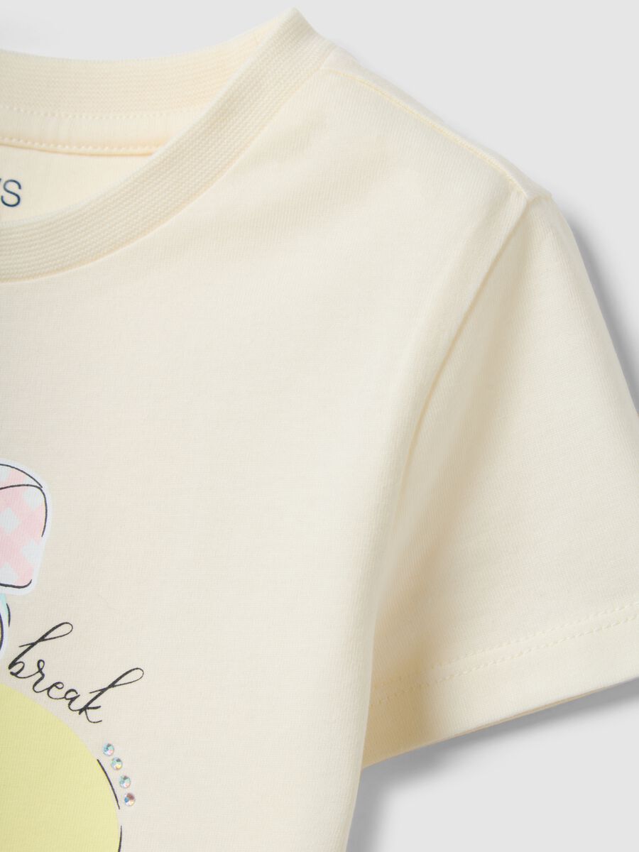 Beige regular fit pure cotton t-shirt with print for girls_2