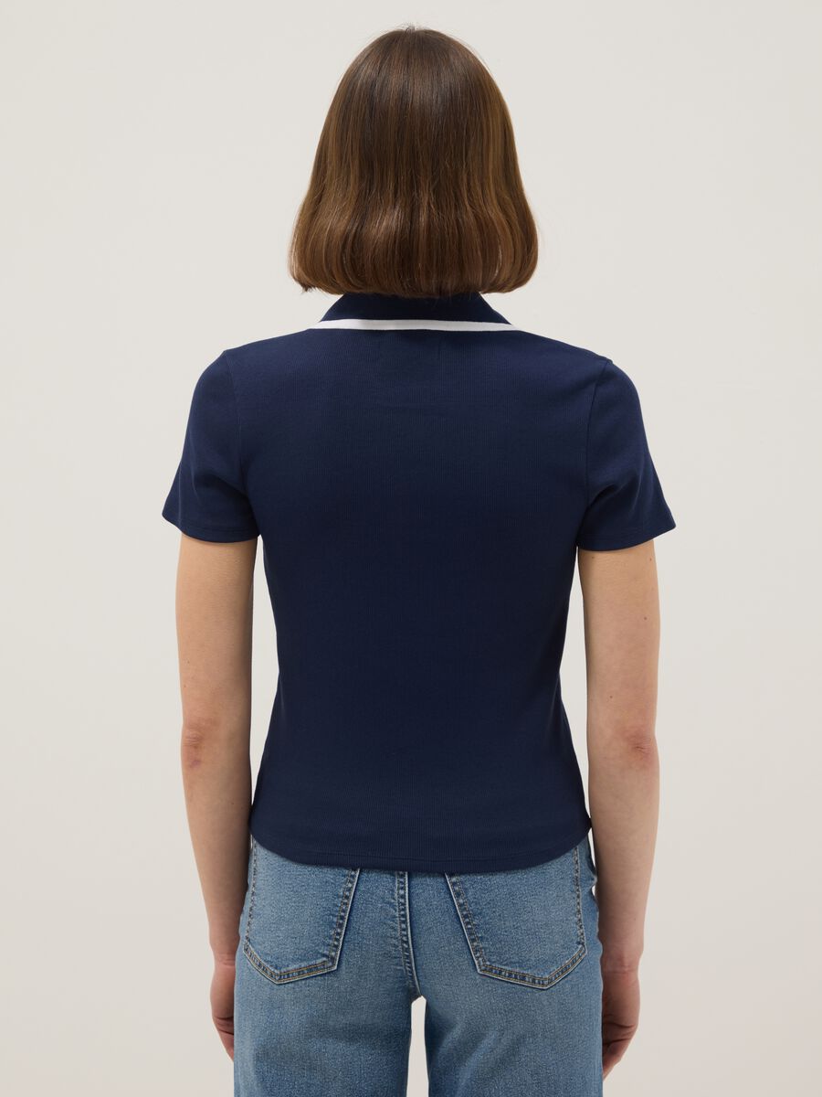 Blue stretch cotton polo with contrast collar, regular fit_2