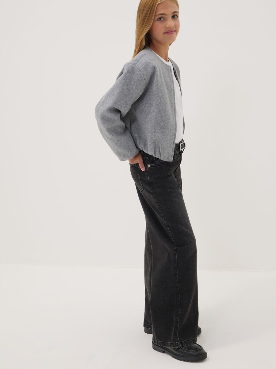 Girls&rsquo; black wide-leg jeans in pure cotton_0