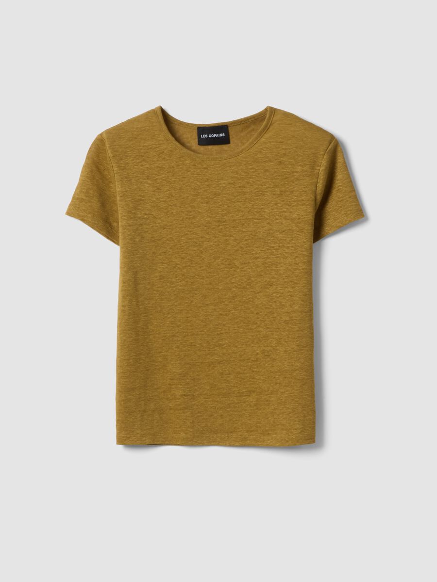 Camiseta verde de manga corta en lino puro, corte regular_4