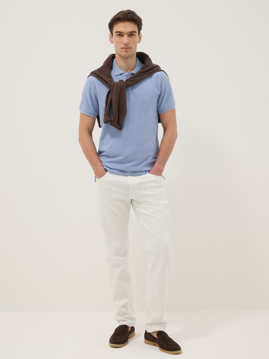 Short-sleeve light blue polo shirt in pure cotton_1