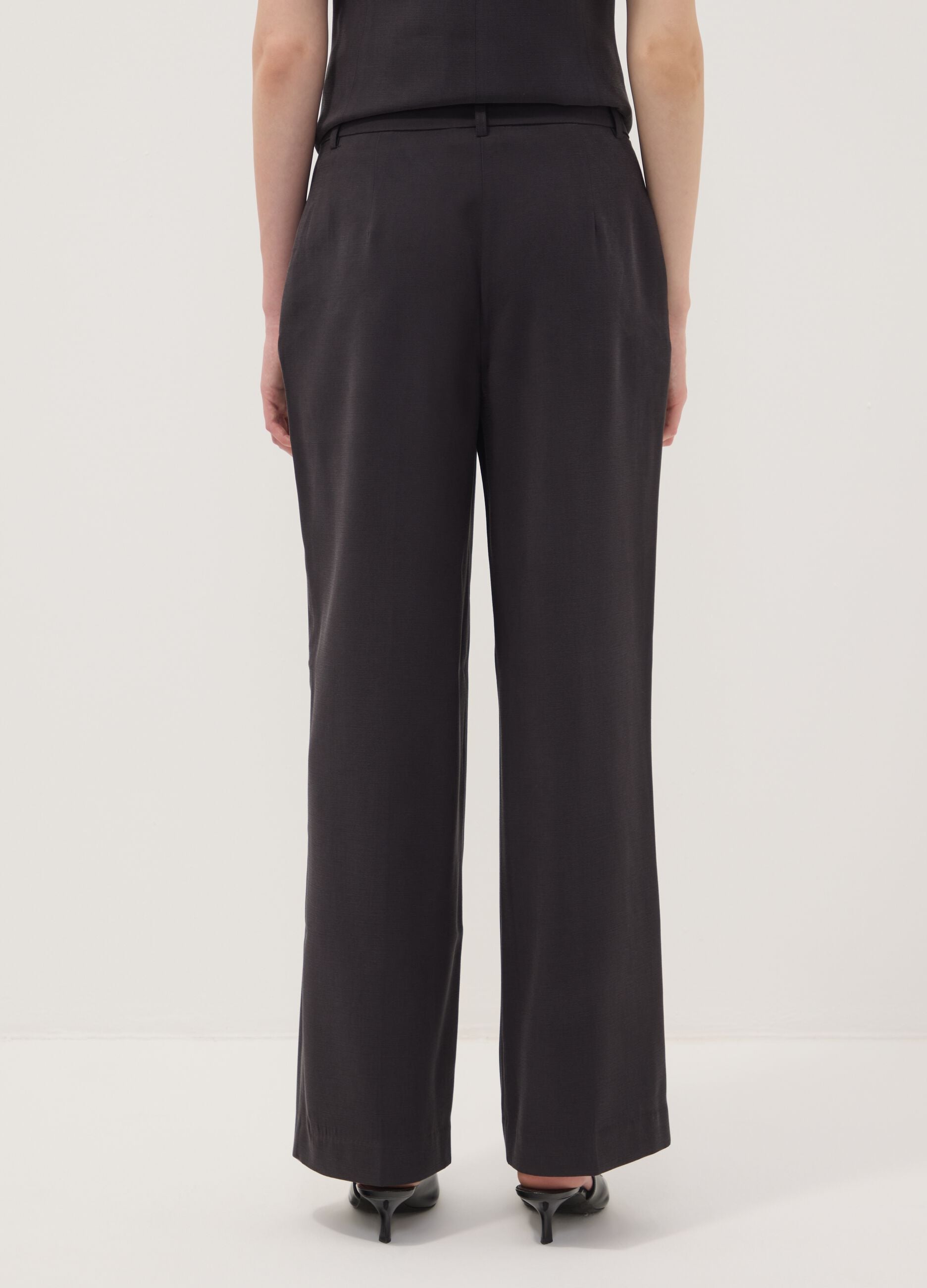 Black viscose-blend straight-leg trousers