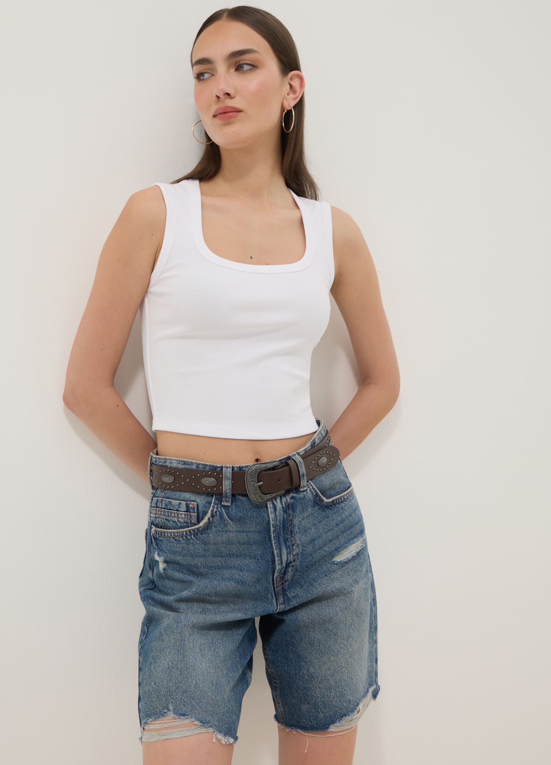 White stretch cotton tank top