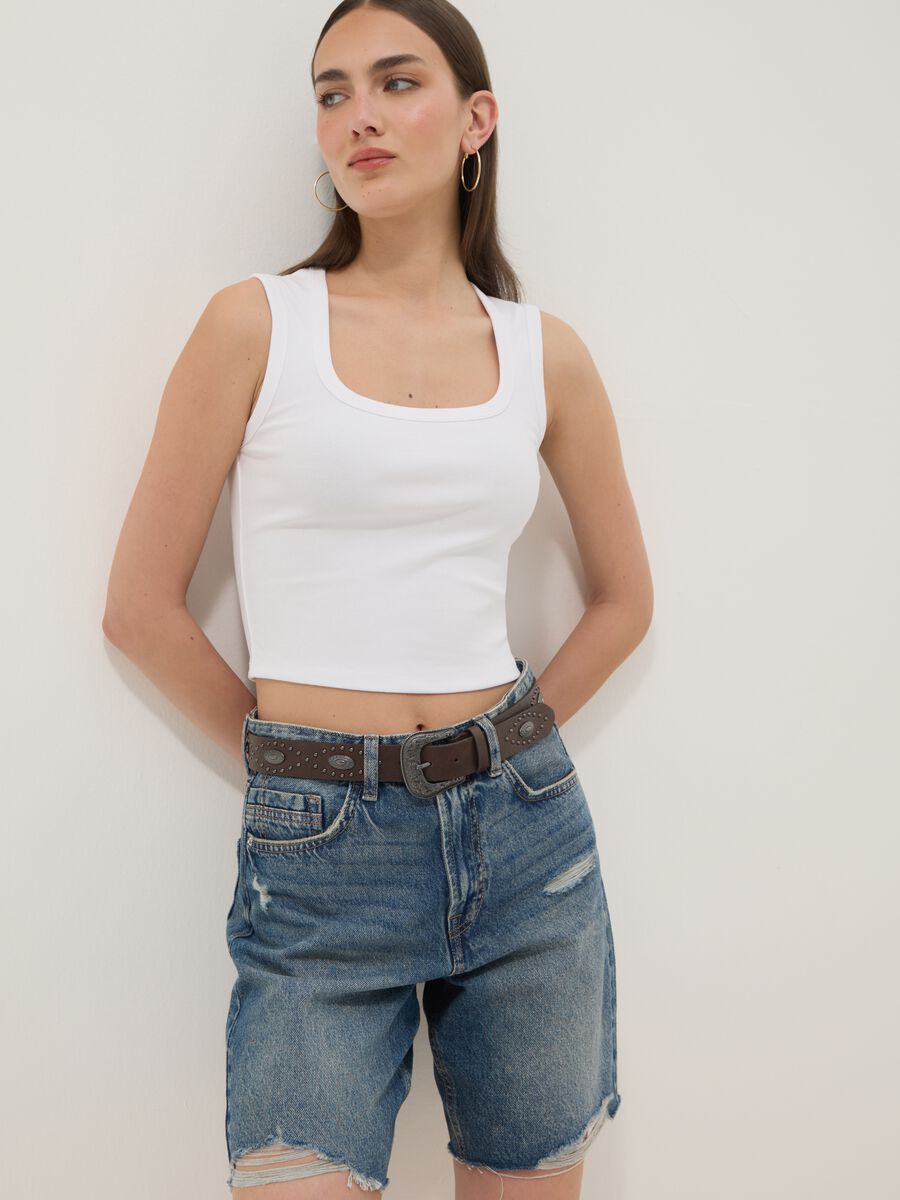 White stretch cotton tank top_0