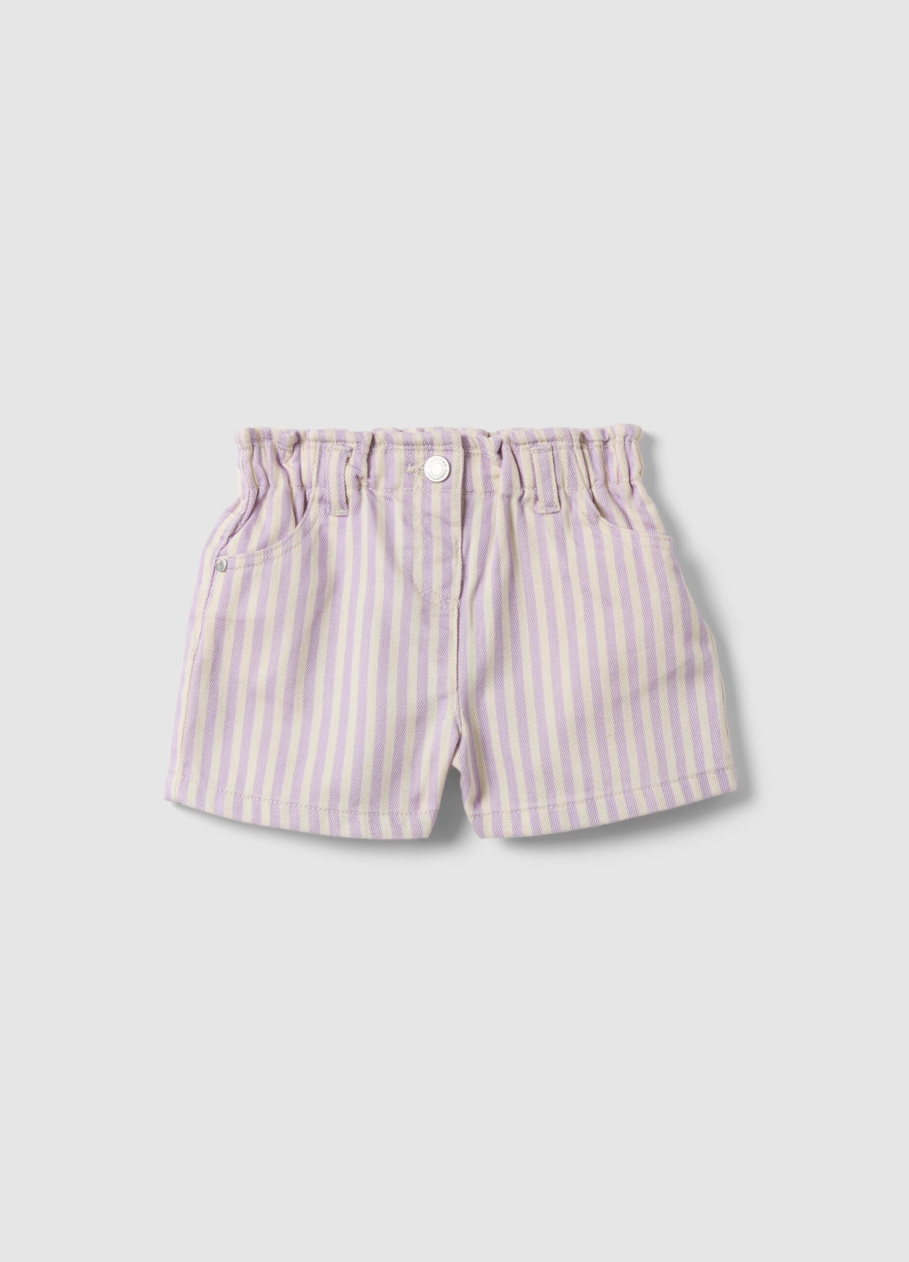 Girl's regular fit multicoloured striped pure cotton shorts