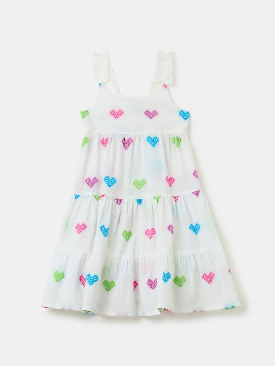 Tiered cotton dress with hearts embroidery_0