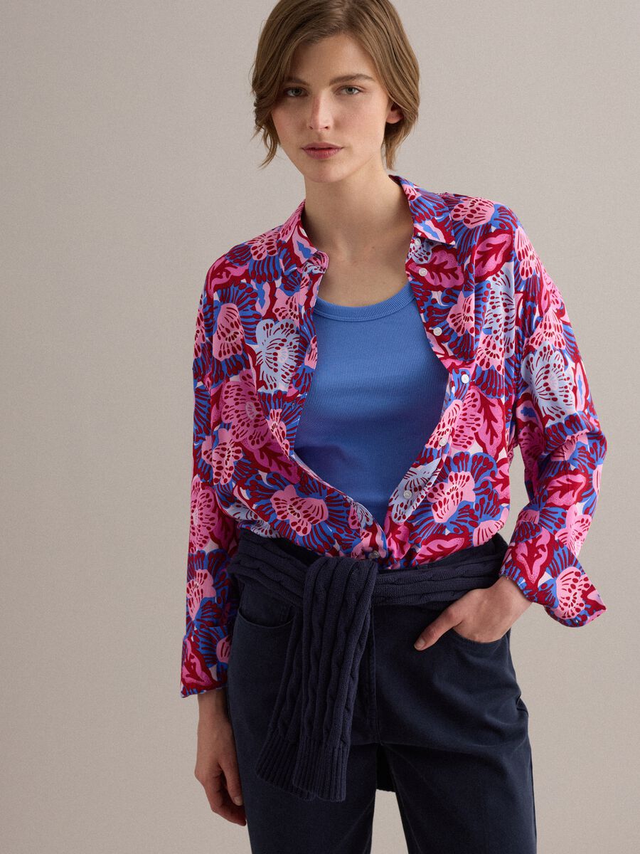 Multicolour short-sleeve pure viscose shirt_0