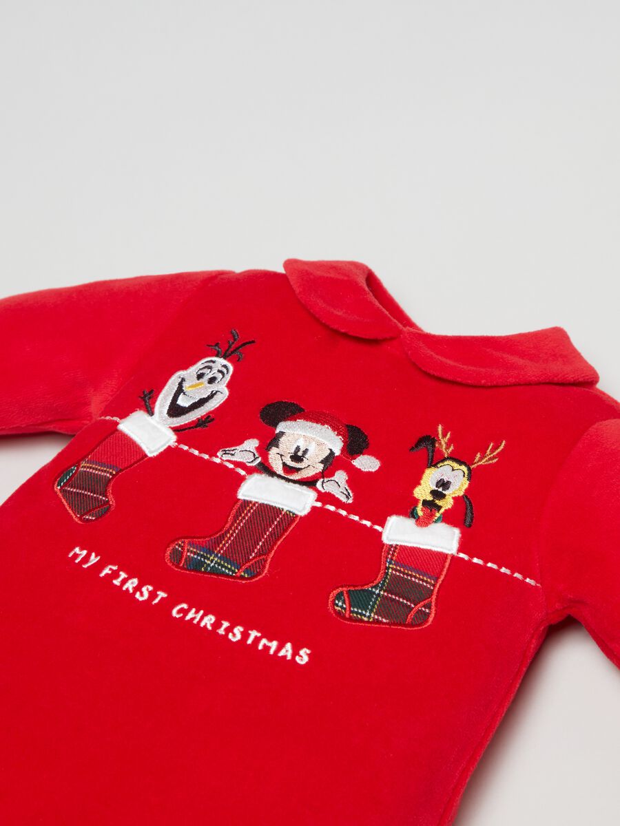 Velour Christmas onesie with embroidered Mickey Mouse_2