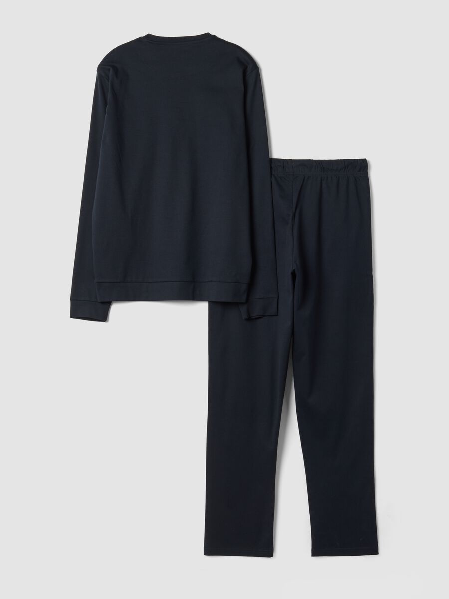 Blue pure organic cotton pyjamas with Henley collar_2
