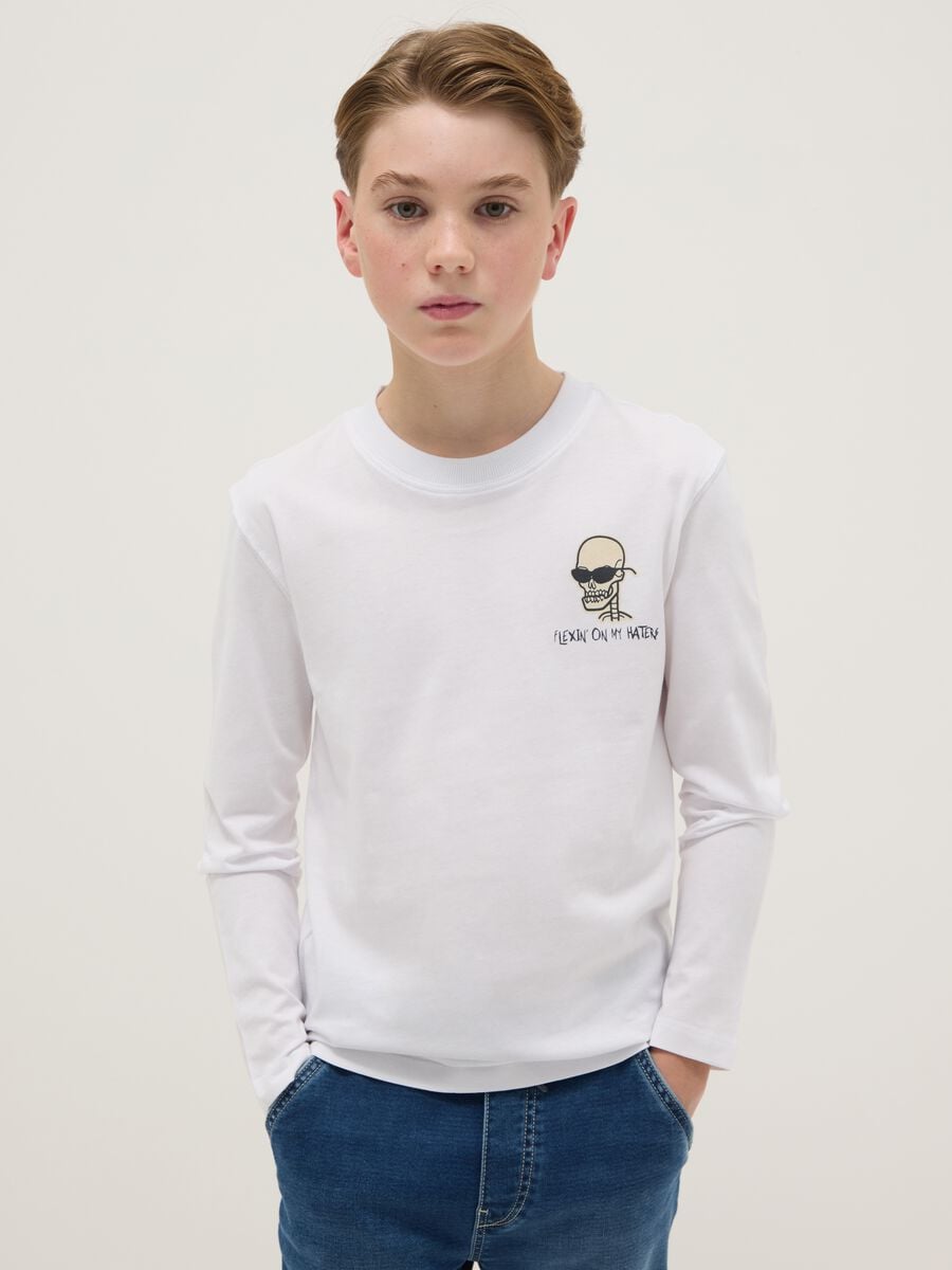 Boys' regular fit pure cotton white T-shirt with print_0