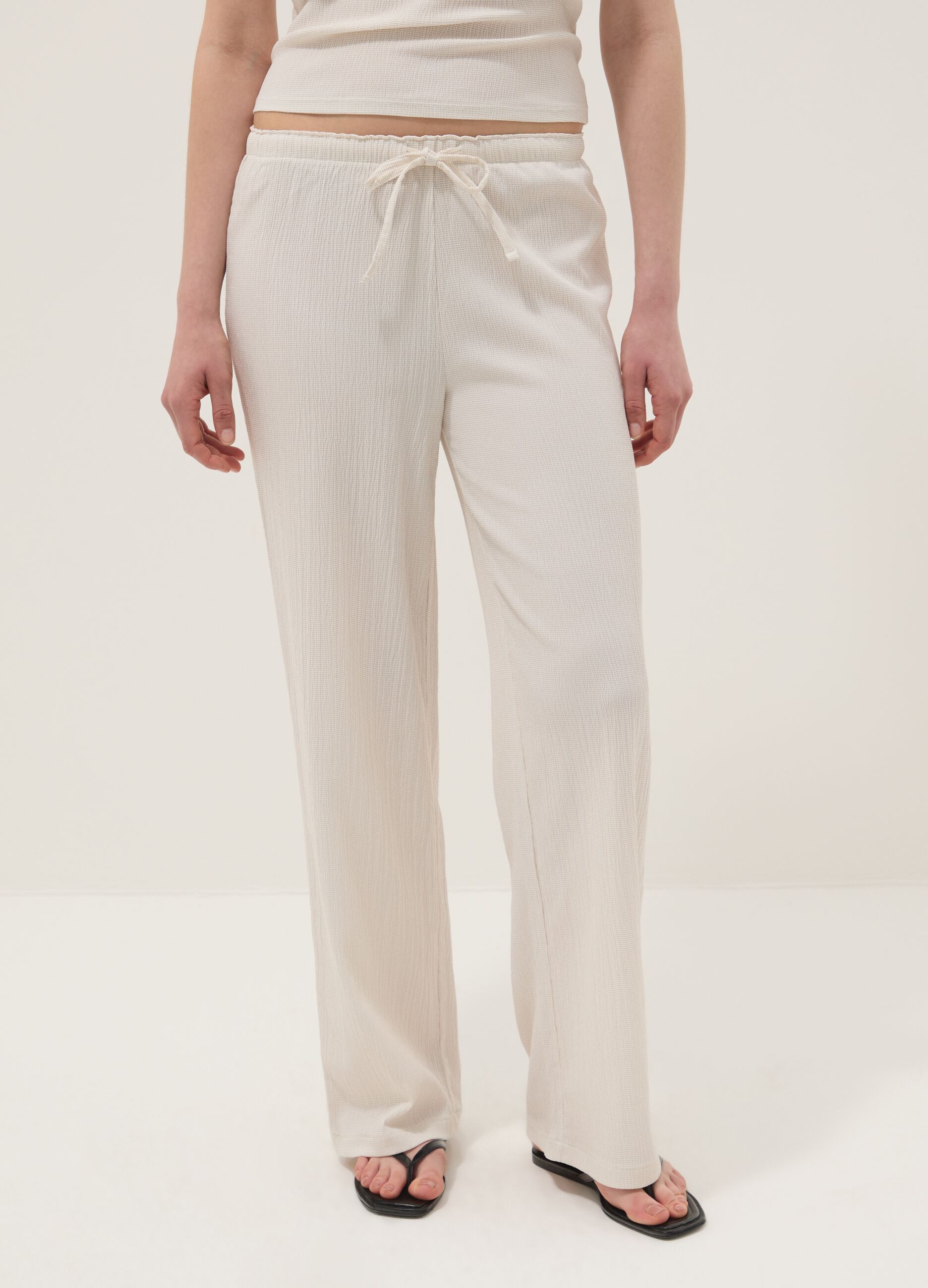 Beige stretch-fabric palazzo trousers