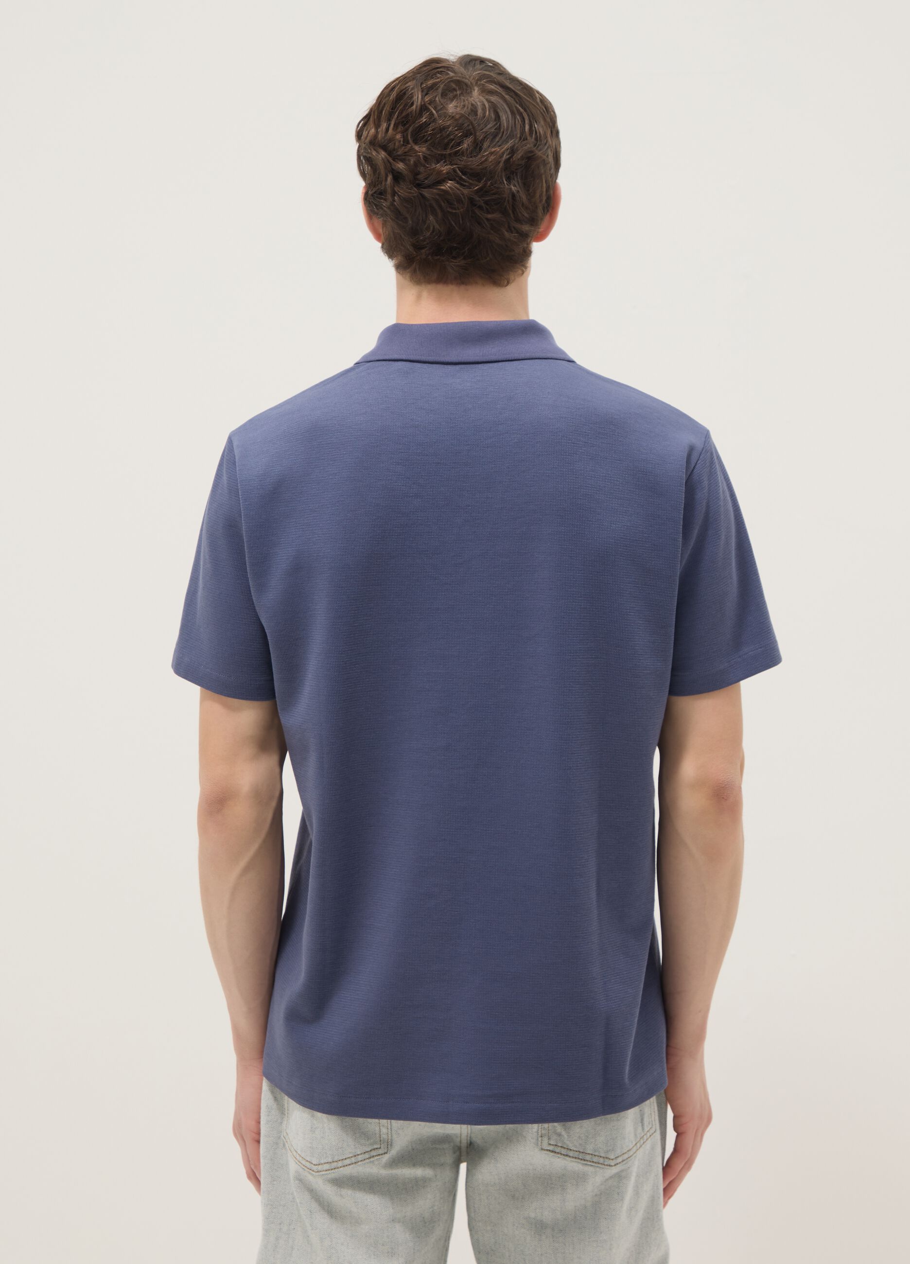 Blue stretch cotton polo shirt