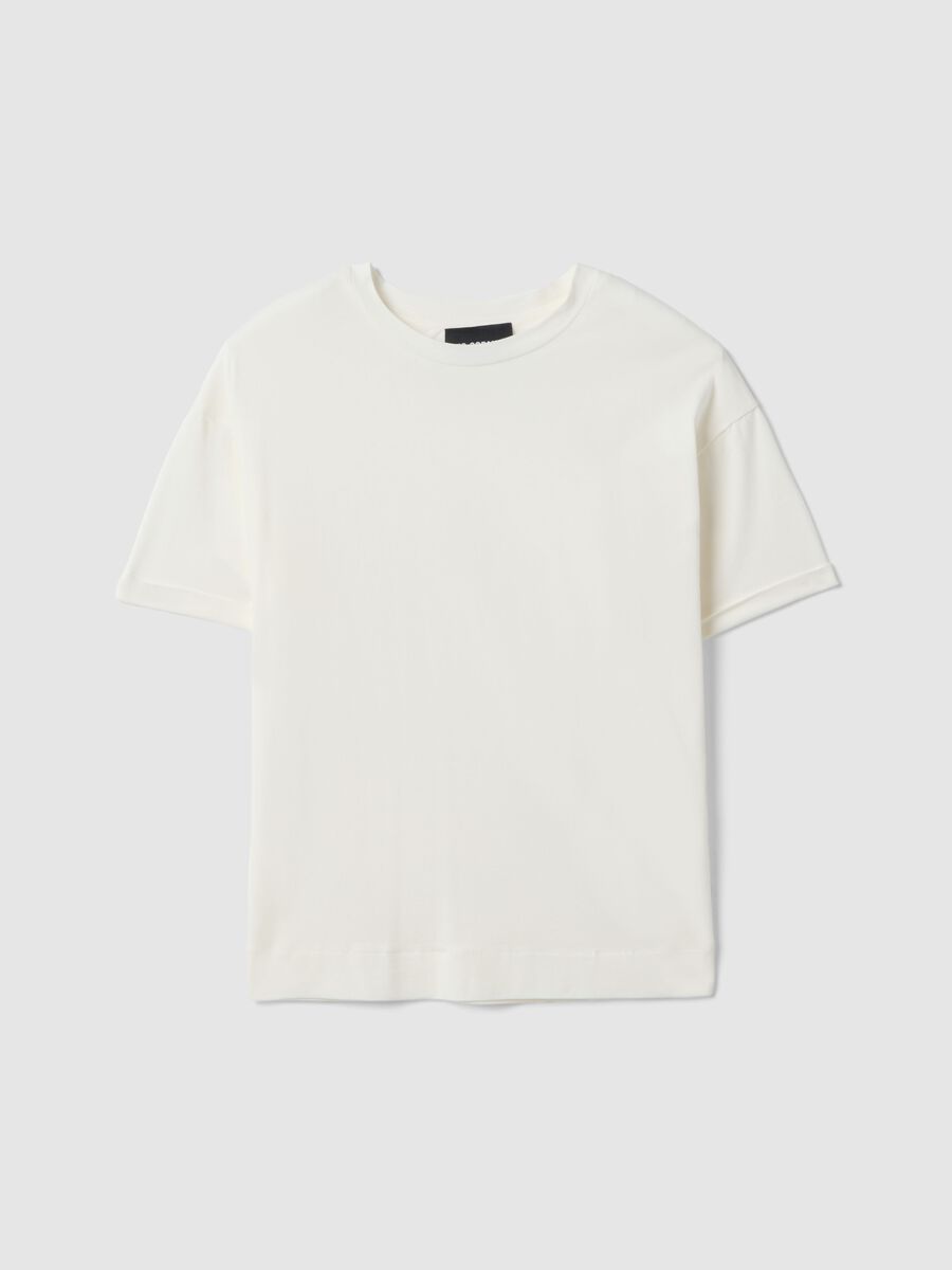 T-shirt bianca a maniche corte in cotone e modal elasticizzato_4
