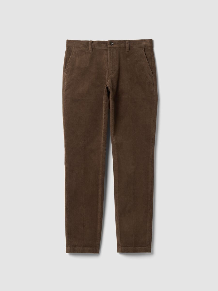 Pantaloni chino marroni in cotone elasticizzato slim fit_0