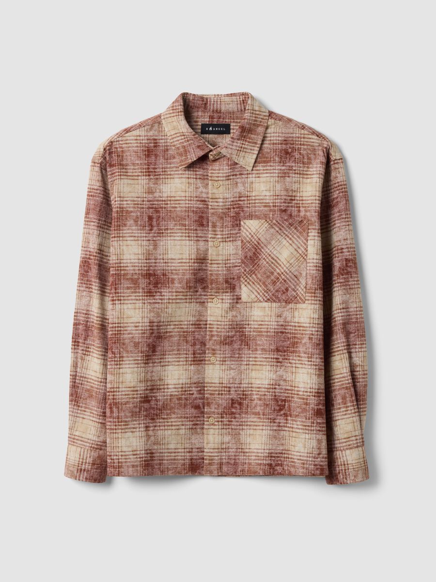 Camicia marrone a quadri in puro cotone_0