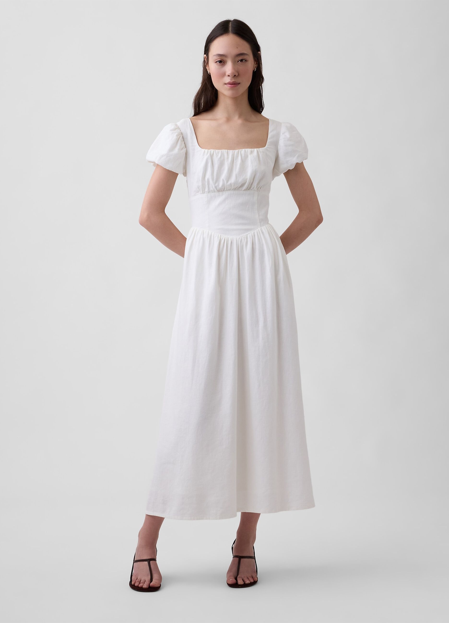 Linen-blend midi dress