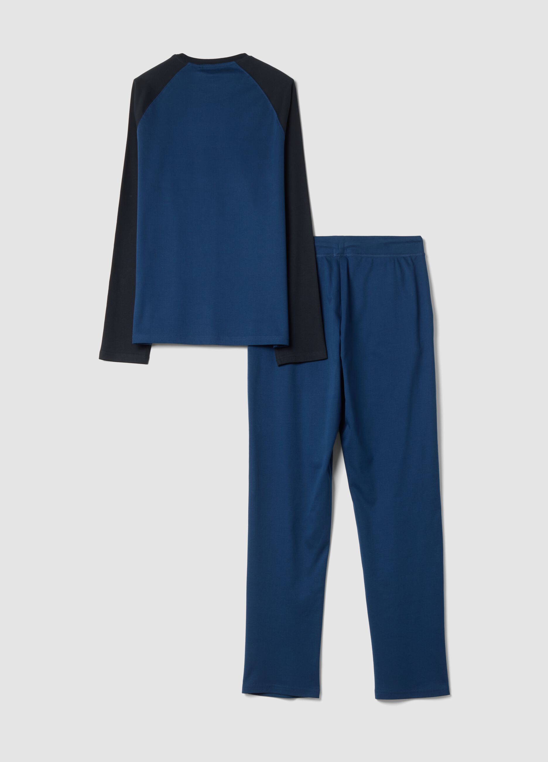 Pigiama blu navy in puro cotone organico con girocollo