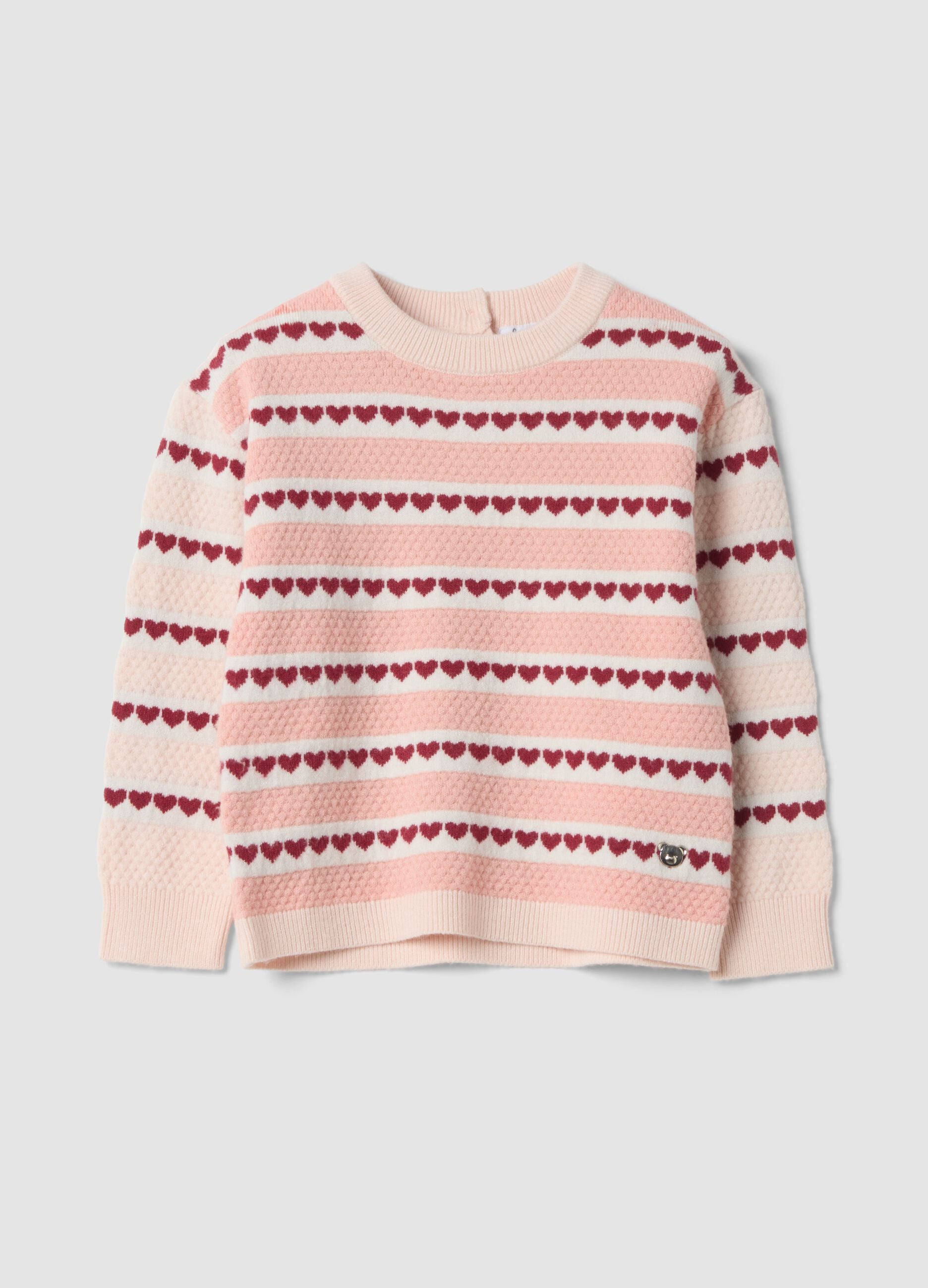 Pink viscose-blend crew-neck jumper, regular fit, with hearts