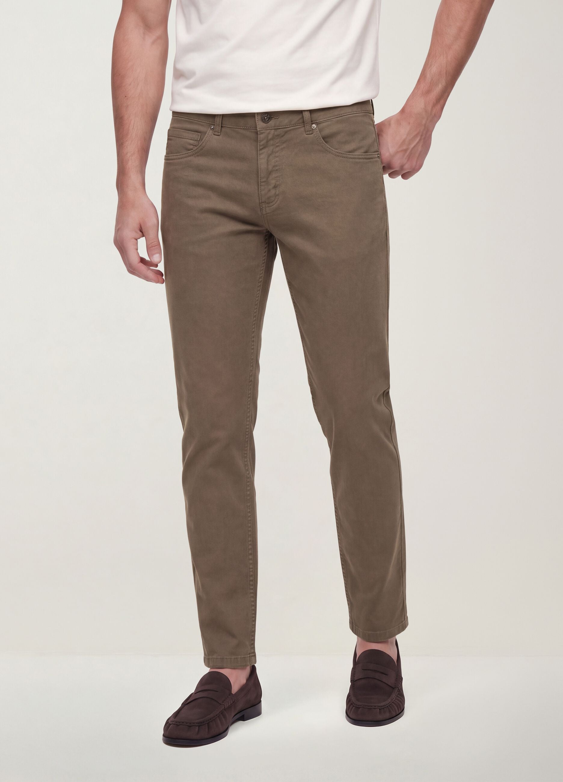 Brown slim-fit stretch cotton twill trousers