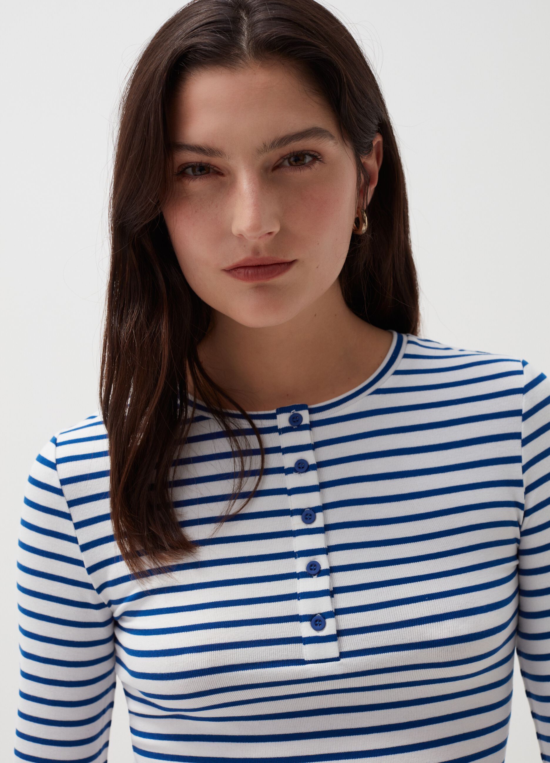 Striped T-shirt with granddad neck