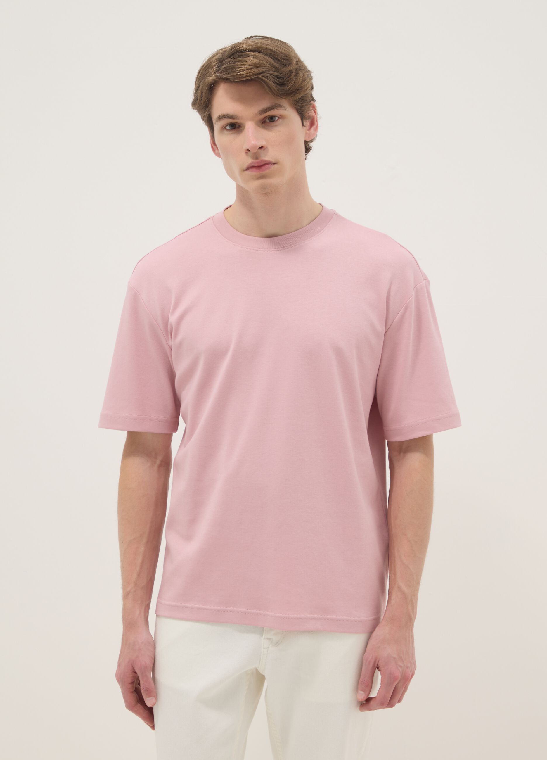 Rosa T-Shirt aus reiner Baumwolle mit kurzen &Auml;rmeln &ndash; Relaxed Fit