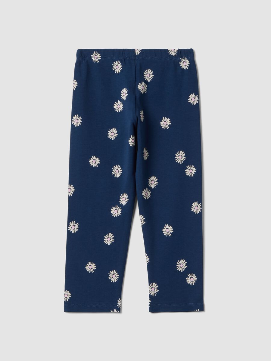 Girls' skinny blue cotton leggings with flowers_1