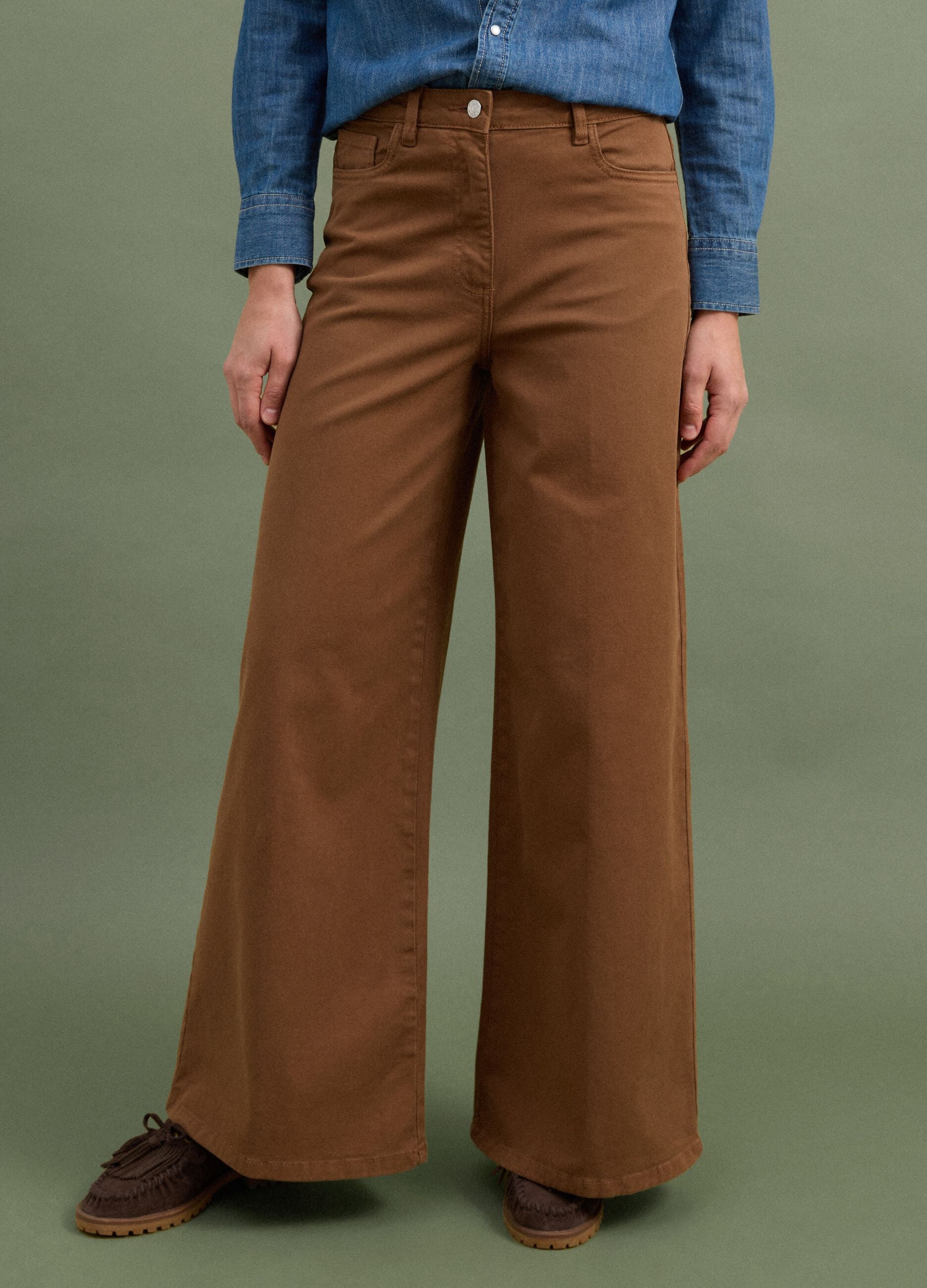 Braune Wide-Leg-Hose aus Stretch-Baumwolle
