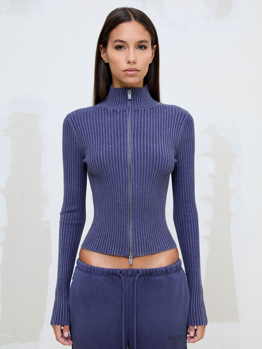Twilight Blue Full-Zip Ribbed Knit_3