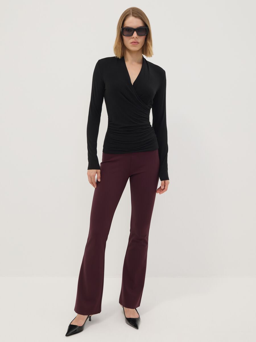 Black viscose, silk and stretch wool crew-neck T-shirt, regular fit_1