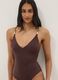Brown stretch swimsuit with embellished straps_1
