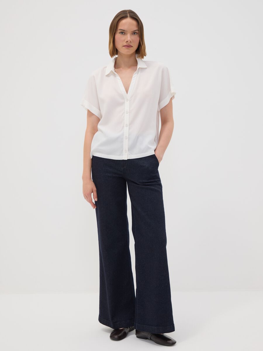 Dark blue high-waisted wide-leg stretch cotton jeans_1