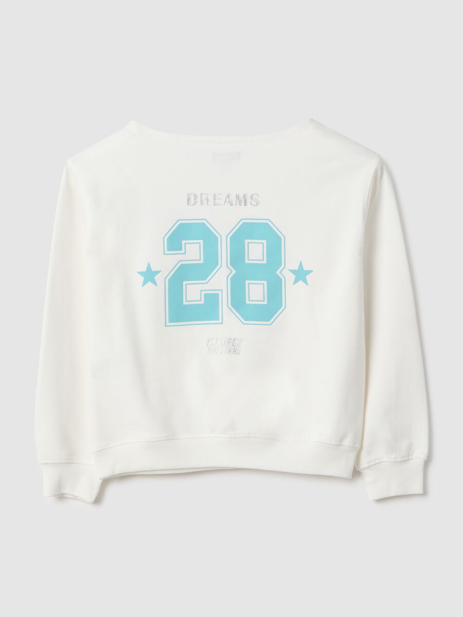 White pure cotton oversized fit girls' sweatshirt with boat neckline_1