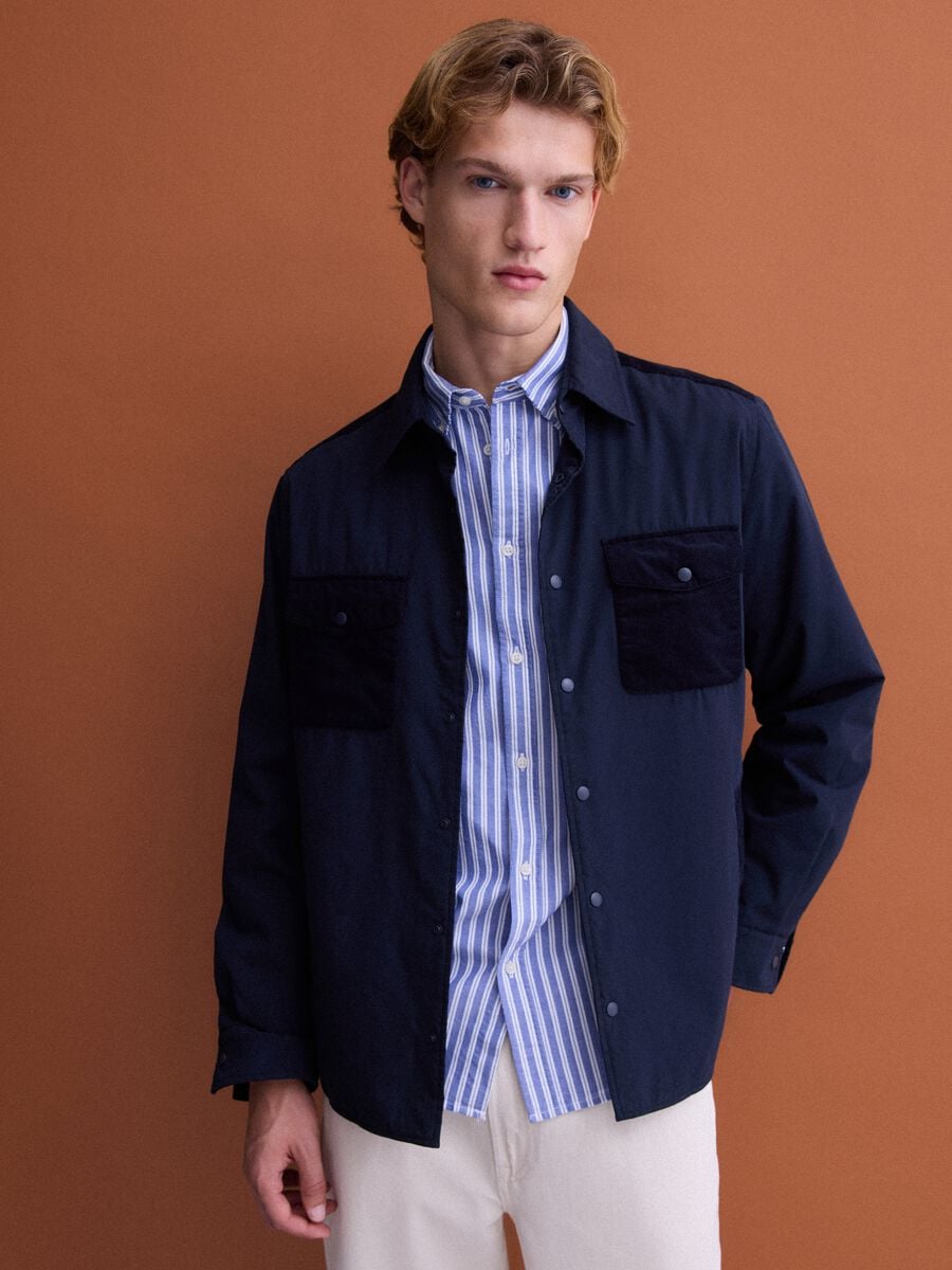 Blue padded regular-fit shacket with patch pockets_0