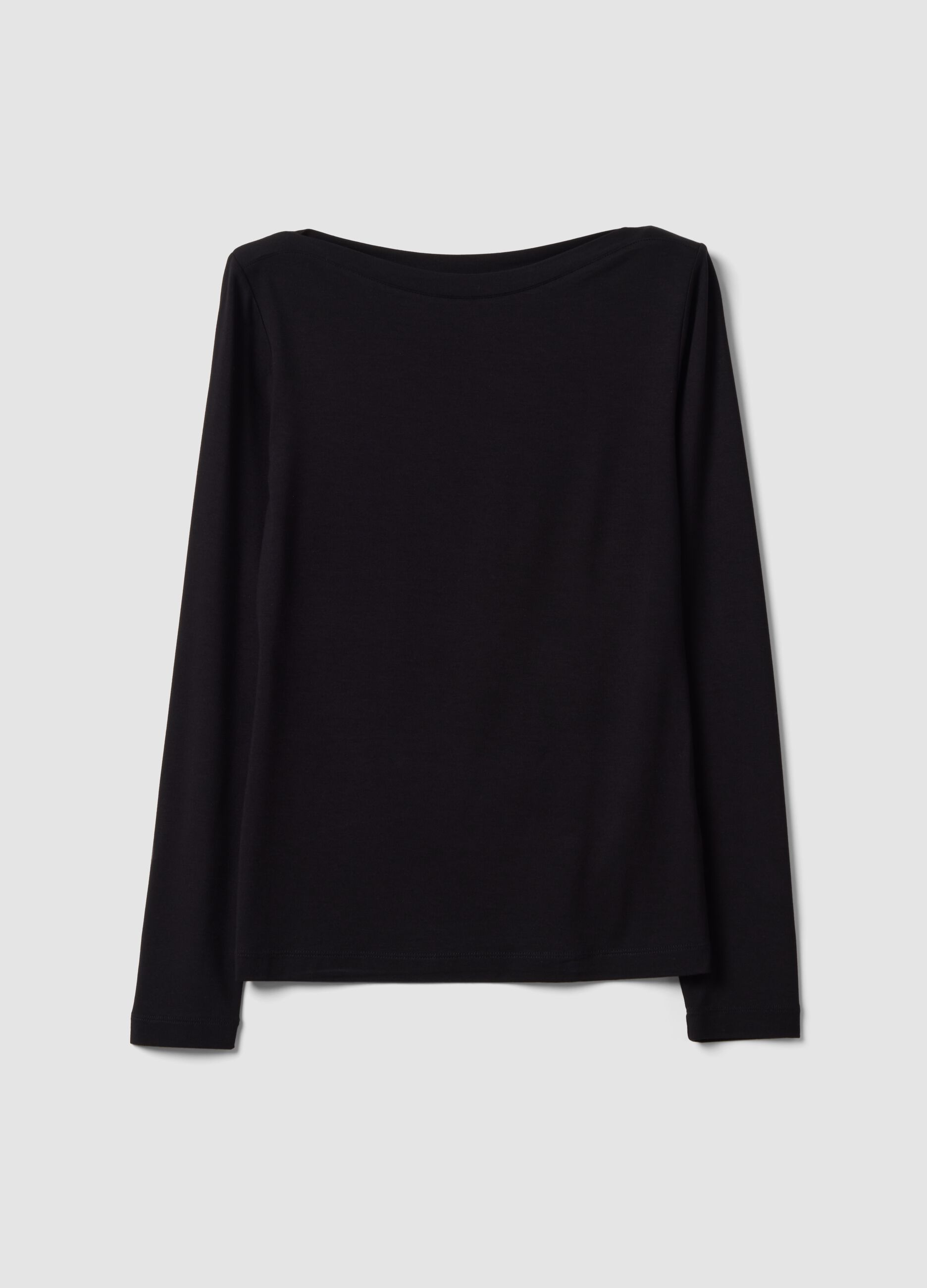 Black stretch viscose long-sleeve T-shirt