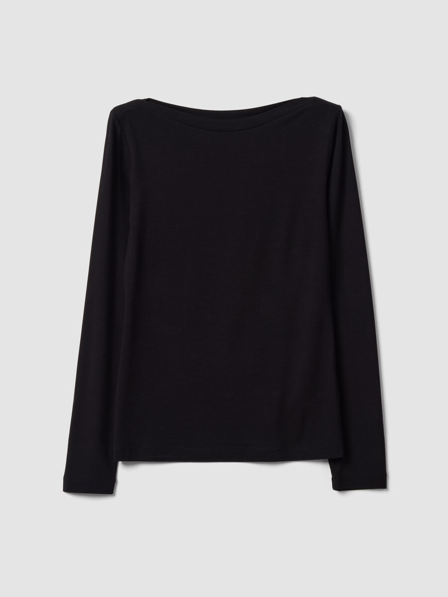 Black stretch viscose long-sleeve T-shirt_4