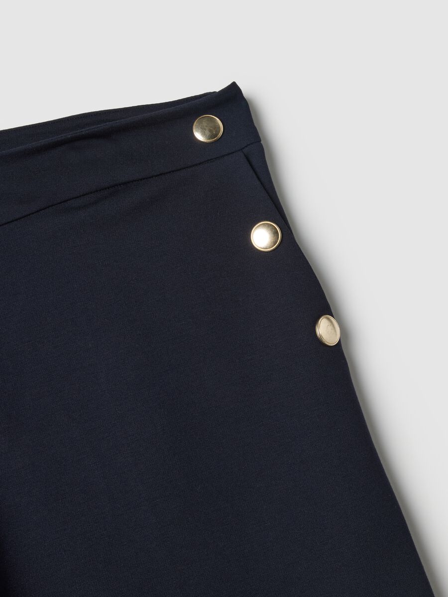 Blue Wide-Leg Trousers with Decorative Buttons_5